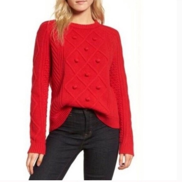 J. Crew Hawthorne Cable Knit Pom-Pom Sweater XL - Picture 2 of 9
